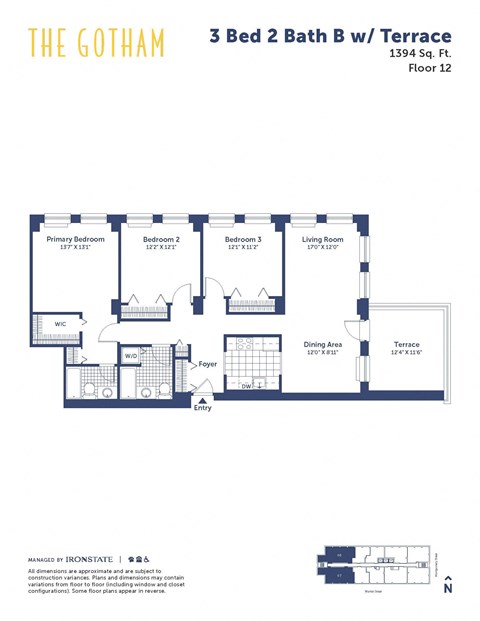 the floor plan of the gotham 3 bed 2 bath